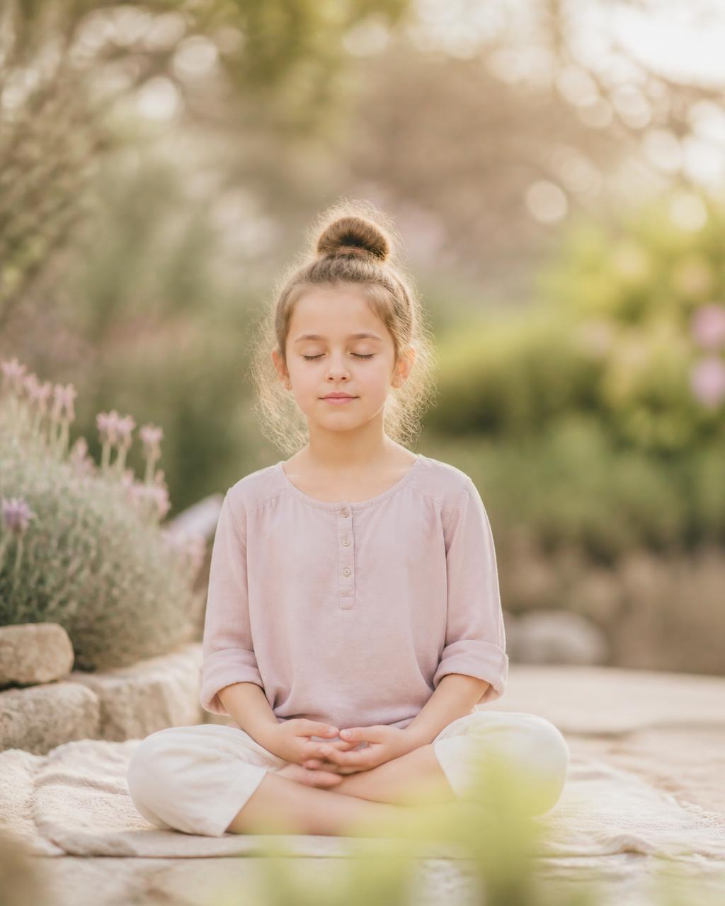 Criança praticando yoga em um ambiente tranquilo e natural